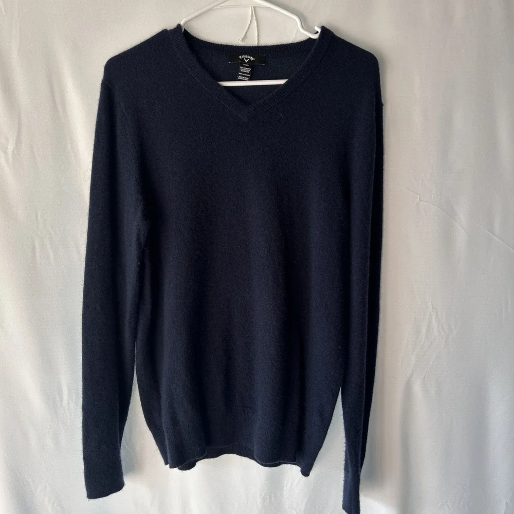 Callaway Men's Cashmere V Neck Pullover Sweater -  Small Blue